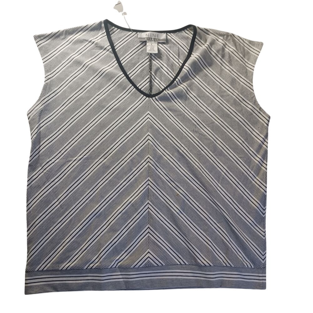 Nine & Company Shell Top JDH8ZKHB Womens Large Striped V-Neck Tank Minimalist